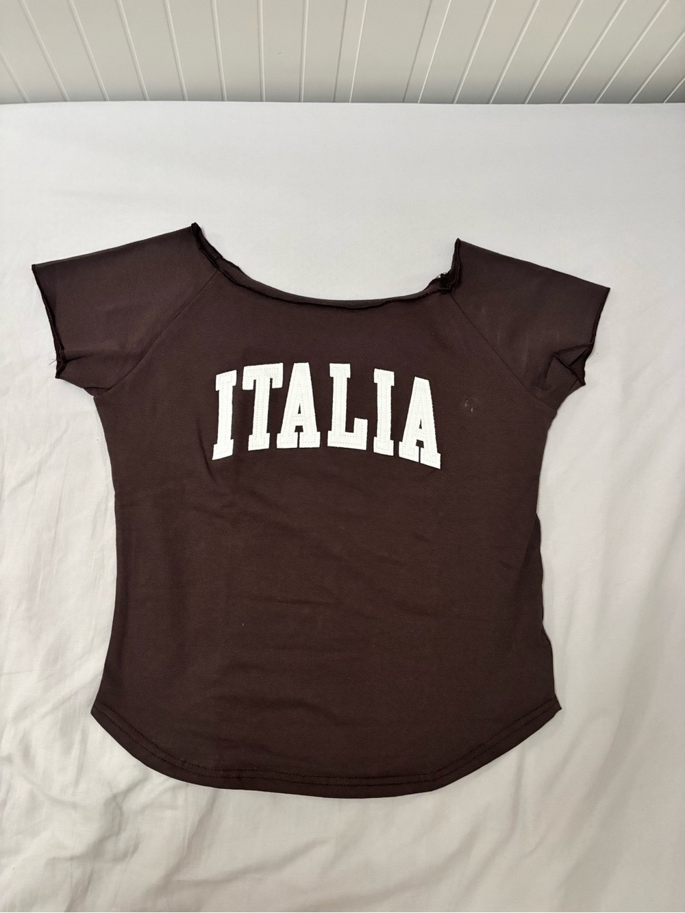 YesStyle Italia Scoop-Neck Tee - Brown & White